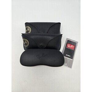 RAY-BAN BLACK SUNGLASS GLASSES CASE LOT OF 3 BLACK HARDCASE SOFTCASE NEW WIPE